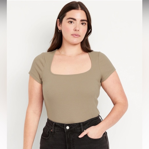 Old Navy Ribbed Square Neck T Shirt Toasted Almond Size XXL Tall NEW NWT - Picture 4 of 9